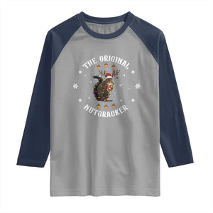 Funny Christmas Squirrel Raglan Shirt The Original Nutcracker Snowflake Xmas Neon Light TS11 Sport Gray Navy Print Your Wear