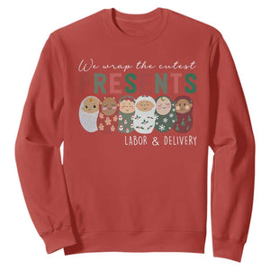 Funny Christmas Labor And Delivery Nurse Sweatshirt We Wrap The Cutest Presents L&D Nurse TS11 Red Print Your Wear