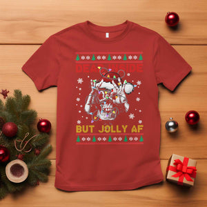 Funny Christmas Skeleton T Shirt Dead Inside But Jolly AF Santa Hat TS11 Red Print Your Wear