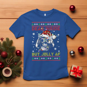 Funny Christmas Skeleton T Shirt Dead Inside But Jolly AF Santa Hat TS11 Royal Blue Print Your Wear