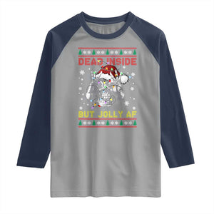 Funny Christmas Skeleton Raglan Shirt Dead Inside But Jolly AF Santa Hat TS11 Sport Gray Navy Print Your Wear