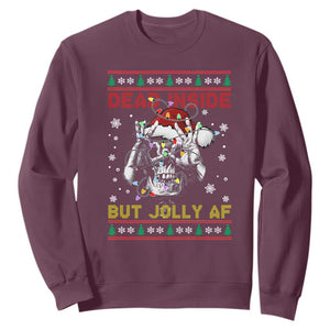 Funny Christmas Skeleton Sweatshirt Dead Inside But Jolly AF Santa Hat TS11 Maroon Print Your Wear