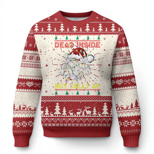 Funny Xmas Skeleton Ugly Christmas Sweater Dead Inside But Jolly AF Santa Hat TS11 Red Print Your Wear