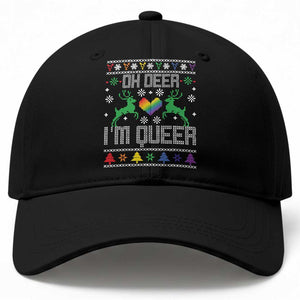 Funny LGBT Christmas Baseball Cap Oh Deer I'm Queer Rainbow LGBT Flag TS11 Print Your Wear