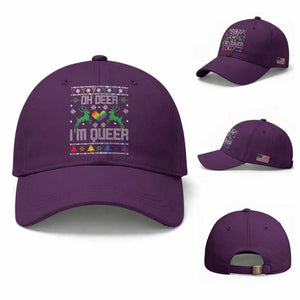 Funny LGBT Christmas Baseball Cap Oh Deer I'm Queer Rainbow LGBT Flag TS11 Baseball Cap Universal Fit Purple Print Your Wear