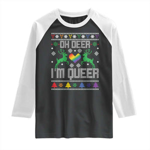 Funny LGBT Christmas Raglan Shirt Oh Deer I'm Queer Rainbow LGBT Flag TS11 Black White Print Your Wear