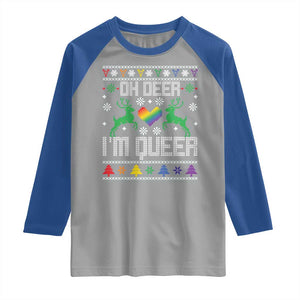 Funny LGBT Christmas Raglan Shirt Oh Deer I'm Queer Rainbow LGBT Flag TS11 Sport Gray Royal Print Your Wear