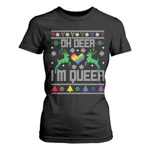 Funny LGBT Christmas T Shirt For Women Oh Deer I'm Queer Rainbow LGBT Flag TS11 Black Print Your Wear