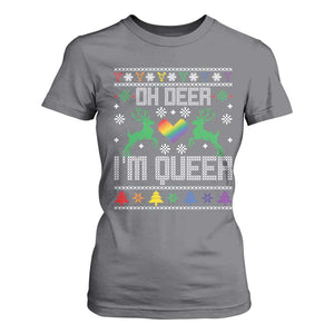 Funny LGBT Christmas T Shirt For Women Oh Deer I'm Queer Rainbow LGBT Flag TS11 Charcoal Print Your Wear