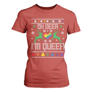 Funny LGBT Christmas T Shirt For Women Oh Deer I'm Queer Rainbow LGBT Flag TS11 Red Print Your Wear