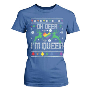 Funny LGBT Christmas T Shirt For Women Oh Deer I'm Queer Rainbow LGBT Flag TS11 Royal Blue Print Your Wear