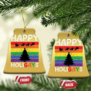 Funny LGBT Xmas Christmas Ornament Happy Holigays Rainbow Stripes Unicorn Santa TS11 Bell Flake Gold Print Your Wear