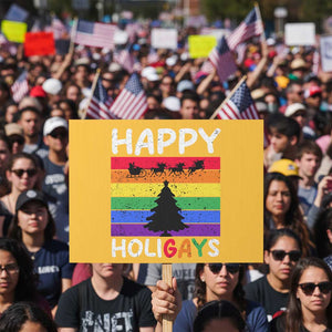 Funny LGBT Christmas Protest Sign Happy Holigays Rainbow Stripes Unicorn Santa TS11 Horizontal 18" × 24" Yellow Print Your Wear