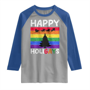 Funny LGBT Christmas Raglan Shirt Happy Holigays Rainbow Stripes Unicorn Santa TS11 Sport Gray Royal Print Your Wear