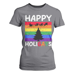 Funny LGBT Christmas T Shirt For Women Happy Holigays Rainbow Stripes Unicorn Santa TS11 Charcoal Print Your Wear