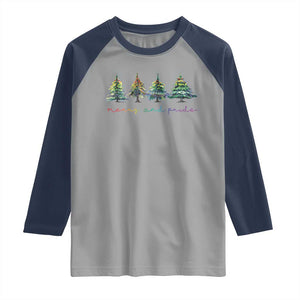 Funny Christmas LGBT Raglan Shirt Merry And Pride Rainbow Xmas Tree TS11 Sport Gray Navy Print Your Wear