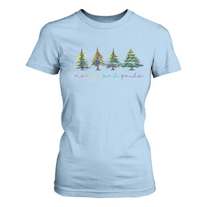 Funny Christmas LGBT T Shirt For Women Merry And Pride Rainbow Xmas Tree TS11 Light Blue Print Your Wear
