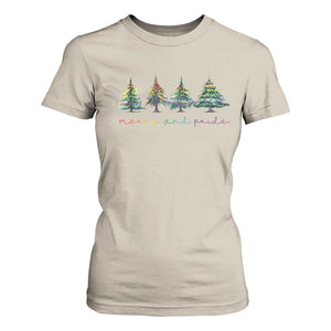 Funny Christmas LGBT T Shirt For Women Merry And Pride Rainbow Xmas Tree TS11 Sand Print Your Wear
