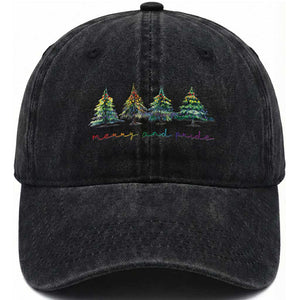 Funny Christmas LGBT Washed Cotton Baseball Cap Merry And Pride Rainbow Xmas Tree TS11 Print Your Wear