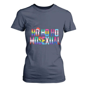 Funny LGBT Christmas T Shirt For Women Ho Ho Ho Mosexual LGBT Flag TS11 Navy Print Your Wear