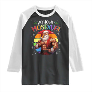Funny Christmas LGBT Raglan Shirt Ho Ho Ho Mosexual Rainbow Santa TS11 Black White Print Your Wear
