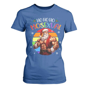 Funny Christmas LGBT T Shirt For Women Ho Ho Ho Mosexual Rainbow Santa TS11 Royal Blue Print Your Wear