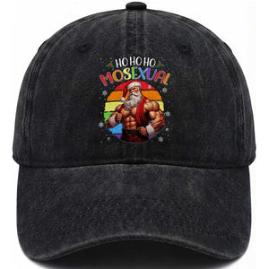 Funny Christmas LGBT Washed Cotton Baseball Cap Ho Ho Ho Mosexual Rainbow Santa TS11 Print Your Wear