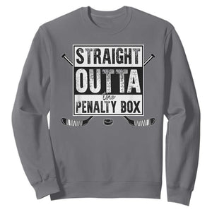 Funny Ice Hockey Sweatshirt Straight Outta The Penalty Box Vintage Ice Hockey Sticks TS11 Charcoal Print Your Wear