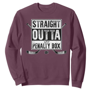 Funny Ice Hockey Sweatshirt Straight Outta The Penalty Box Vintage Ice Hockey Sticks TS11 Maroon Print Your Wear