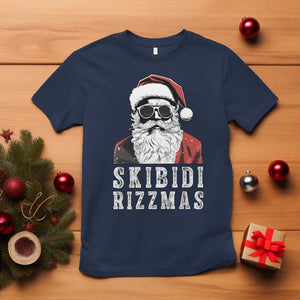 Funny Christmas Santa T Shirt Skibidi Rizzmas Cool Charisma Rizz Santa Claus TS11 Navy Print Your Wear