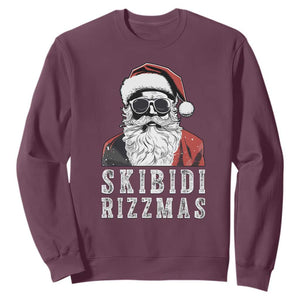 Funny Christmas Santa Sweatshirt Skibidi Rizzmas Cool Charisma Rizz Santa Claus TS11 Maroon Print Your Wear