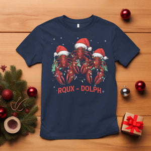 Funny Christmas Cajun Louisiana T Shirt Roux-Dolph Crawfish Reindeers Santa Hat TS11 Navy Print Your Wear