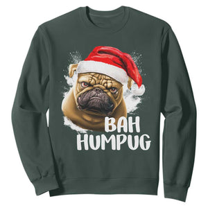 Funny Christmas Pug Dog Sweatshirt Bah Humpug Humbug Cute Pet TS11 Dark Forest Green Print Your Wear