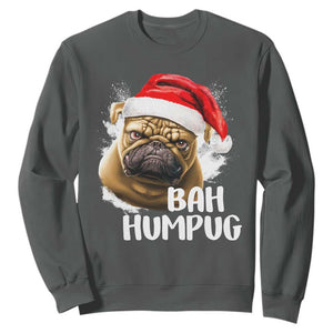 Funny Christmas Pug Dog Sweatshirt Bah Humpug Humbug Cute Pet TS11 Dark Heather Print Your Wear