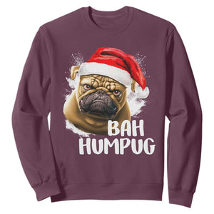 Funny Christmas Pug Dog Sweatshirt Bah Humpug Humbug Cute Pet TS11 Maroon Print Your Wear
