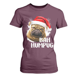 Funny Christmas Pug Dog T Shirt For Women Bah Humpug Humbug Cute Pet TS11 Maroon Print Your Wear