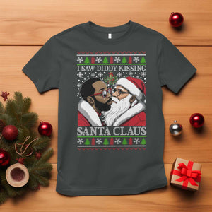 Funny I Saw Diddy Kissing Santa Claus Christmas Mistletoe T Shirt TS11 Dark Heather Print Your Wear