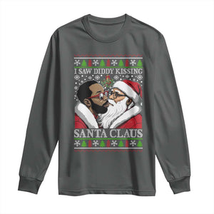 Funny I Saw Diddy Kissing Santa Claus Christmas Mistletoe Long Sleeve Shirt TS11 Dark Heather Print Your Wear