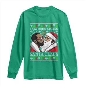 Funny I Saw Diddy Kissing Santa Claus Christmas Mistletoe Long Sleeve Shirt TS11 Irish Green Print Your Wear