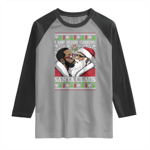 Funny I Saw Diddy Kissing Santa Claus Christmas Mistletoe Raglan Shirt TS11 Sport Gray Black Print Your Wear