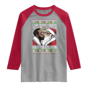 Funny I Saw Diddy Kissing Santa Claus Christmas Mistletoe Raglan Shirt TS11 Sport Gray Red Print Your Wear