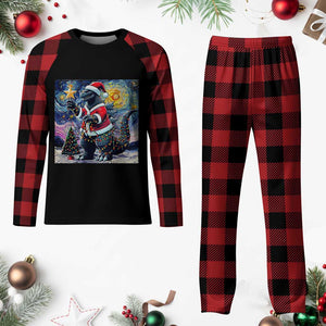 Funny Xmas Santa Godzilla Japanese Monster Starry Night Plaid Pajama Set TS11 Buffalo Plaid Print Your Wear