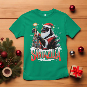 Funny Christmas Santa Godzilla T Shirt Santazilla Tower Xmas Tree TS11 Irish Green Print Your Wear