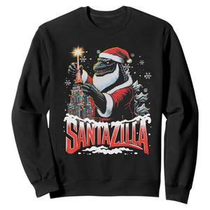Funny Christmas Santa Godzilla Sweatshirt Santazilla Tower Xmas Tree TS11 Black Print Your Wear