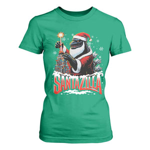 Funny Christmas Santa Godzilla T Shirt For Women Santazilla Tower Xmas Tree TS11 Irish Green Print Your Wear