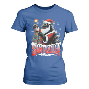 Funny Christmas Santa Godzilla T Shirt For Women Santazilla Tower Xmas Tree TS11 Royal Blue Print Your Wear