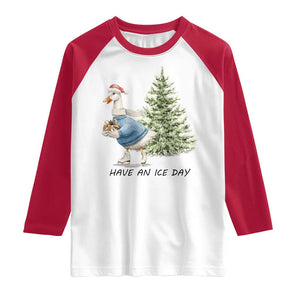 Funny Christmas Ice Skating Raglan Shirt Have An Ice Day Goose Xmas Tree TS11 White Red Print Your Wear