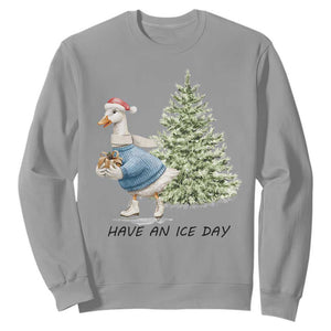 Funny Christmas Ice Skating Sweatshirt Have An Ice Day Goose Xmas Tree TS11 Sport Gray Print Your Wear