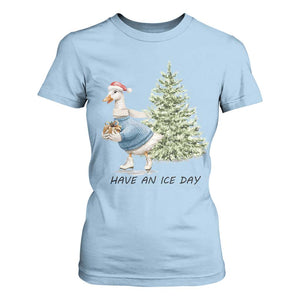 Funny Christmas Ice Skating T Shirt For Women Have An Ice Day Goose Xmas Tree TS11 Light Blue Print Your Wear