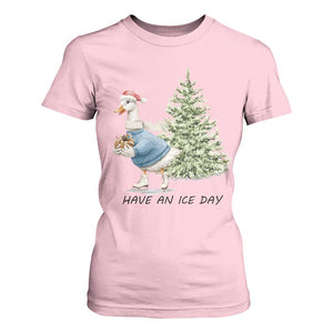 Funny Christmas Ice Skating T Shirt For Women Have An Ice Day Goose Xmas Tree TS11 Light Pink Print Your Wear